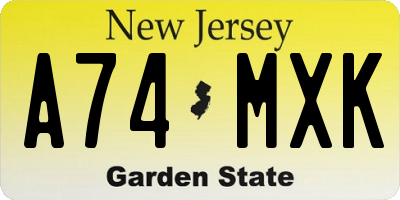 NJ license plate A74MXK