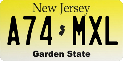 NJ license plate A74MXL