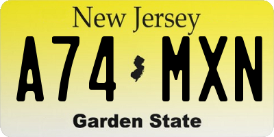 NJ license plate A74MXN