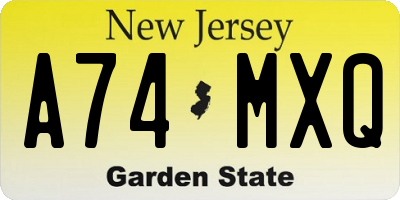 NJ license plate A74MXQ