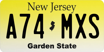 NJ license plate A74MXS