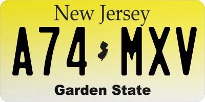 NJ license plate A74MXV