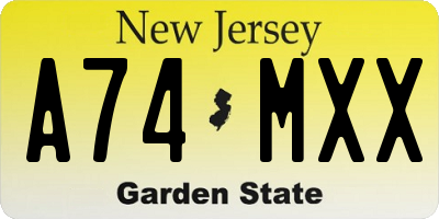 NJ license plate A74MXX