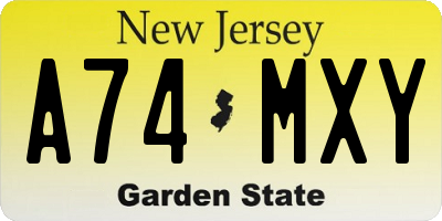 NJ license plate A74MXY
