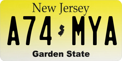 NJ license plate A74MYA