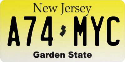 NJ license plate A74MYC