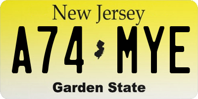 NJ license plate A74MYE