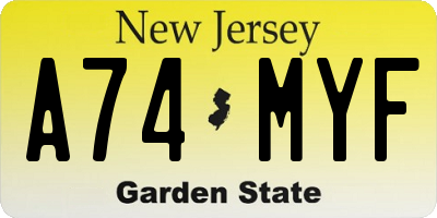 NJ license plate A74MYF