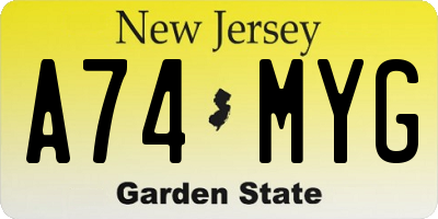 NJ license plate A74MYG