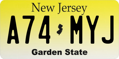 NJ license plate A74MYJ