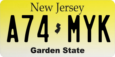 NJ license plate A74MYK