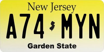 NJ license plate A74MYN