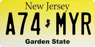 NJ license plate A74MYR