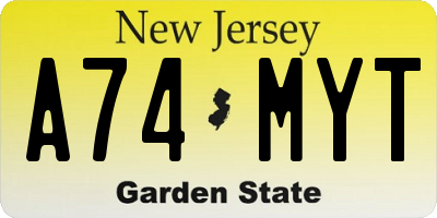 NJ license plate A74MYT