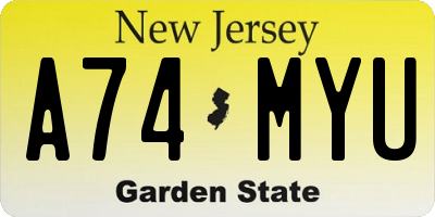 NJ license plate A74MYU
