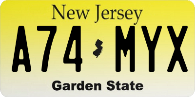NJ license plate A74MYX