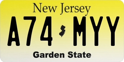 NJ license plate A74MYY