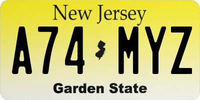 NJ license plate A74MYZ