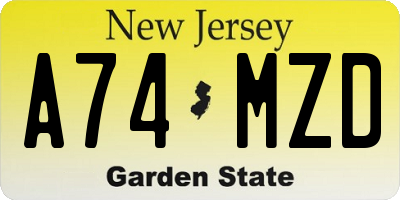 NJ license plate A74MZD