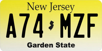 NJ license plate A74MZF