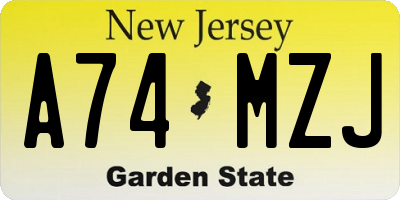 NJ license plate A74MZJ