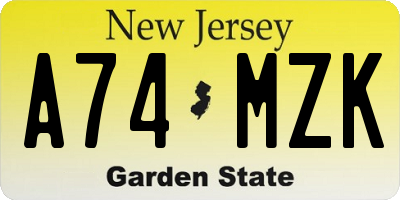 NJ license plate A74MZK