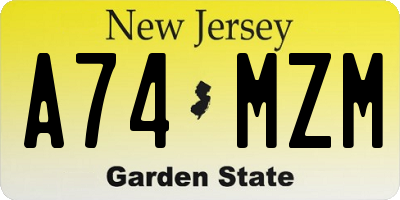 NJ license plate A74MZM
