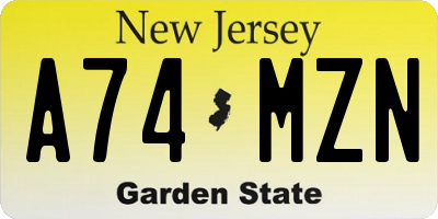 NJ license plate A74MZN