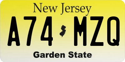 NJ license plate A74MZQ