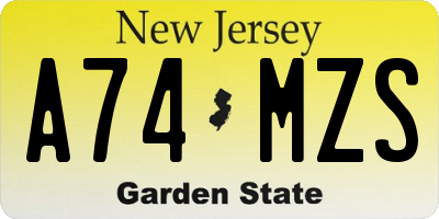NJ license plate A74MZS