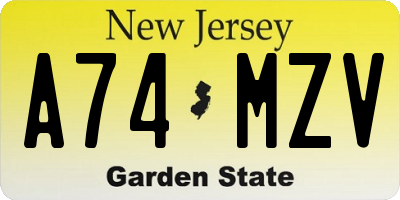 NJ license plate A74MZV