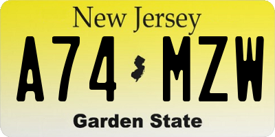 NJ license plate A74MZW