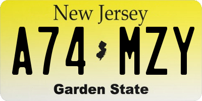 NJ license plate A74MZY