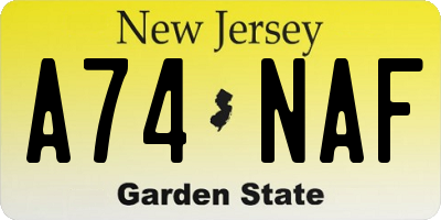 NJ license plate A74NAF