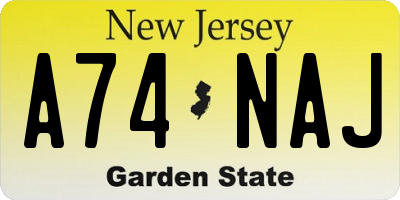 NJ license plate A74NAJ
