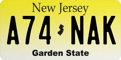 NJ license plate A74NAK