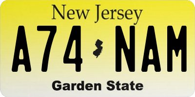 NJ license plate A74NAM