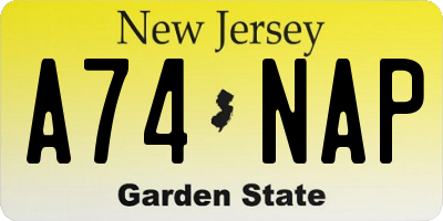 NJ license plate A74NAP