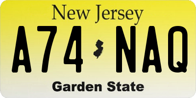 NJ license plate A74NAQ