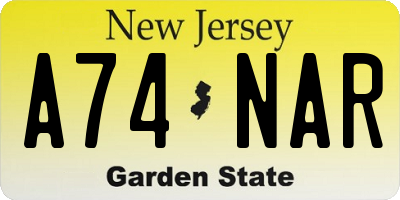 NJ license plate A74NAR