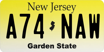 NJ license plate A74NAW