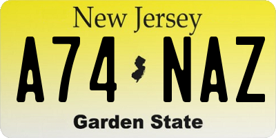 NJ license plate A74NAZ