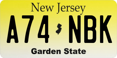 NJ license plate A74NBK