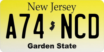 NJ license plate A74NCD