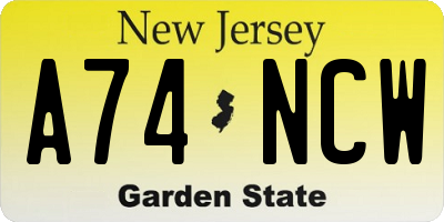NJ license plate A74NCW