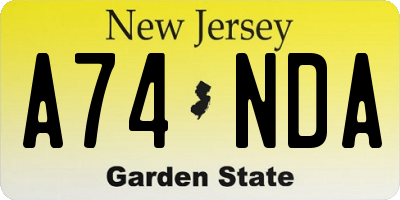 NJ license plate A74NDA