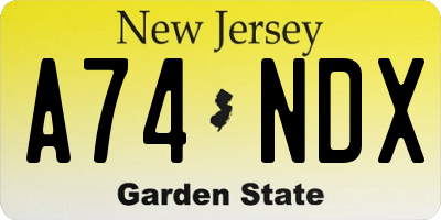 NJ license plate A74NDX
