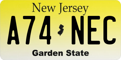 NJ license plate A74NEC