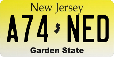 NJ license plate A74NED
