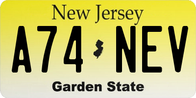 NJ license plate A74NEV